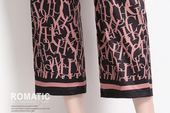 Fashion shirt printing wide leg pants 2pcs set
