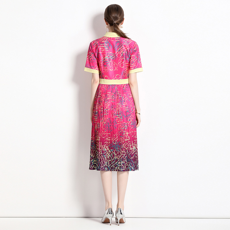Slim pleated all-match printing fashion dress