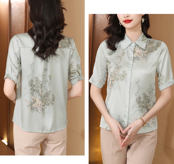 Satin silk temperament shirt real silk printing tops