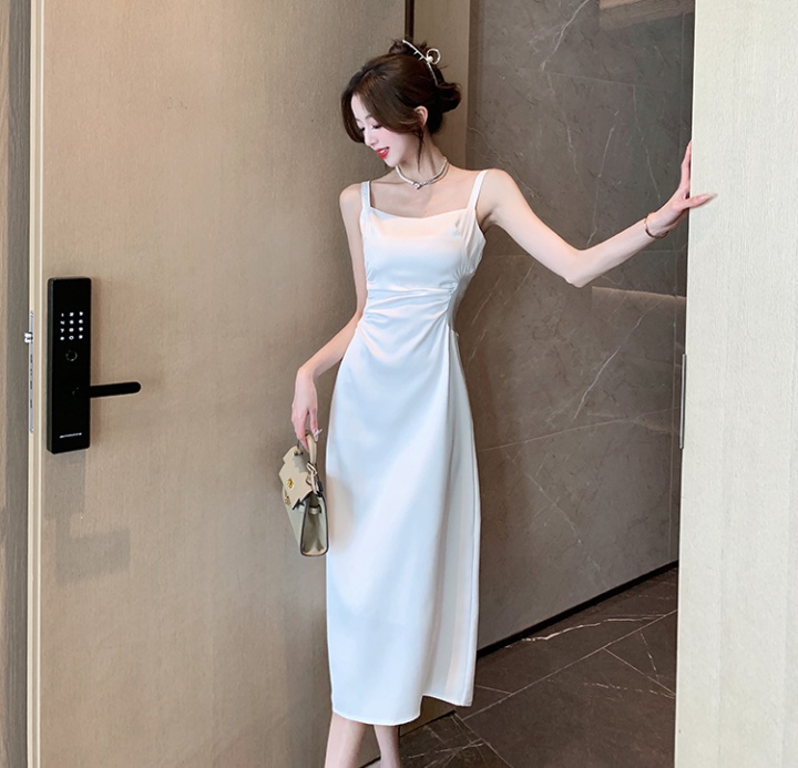 Slim ladies long vest temperament white strap dress