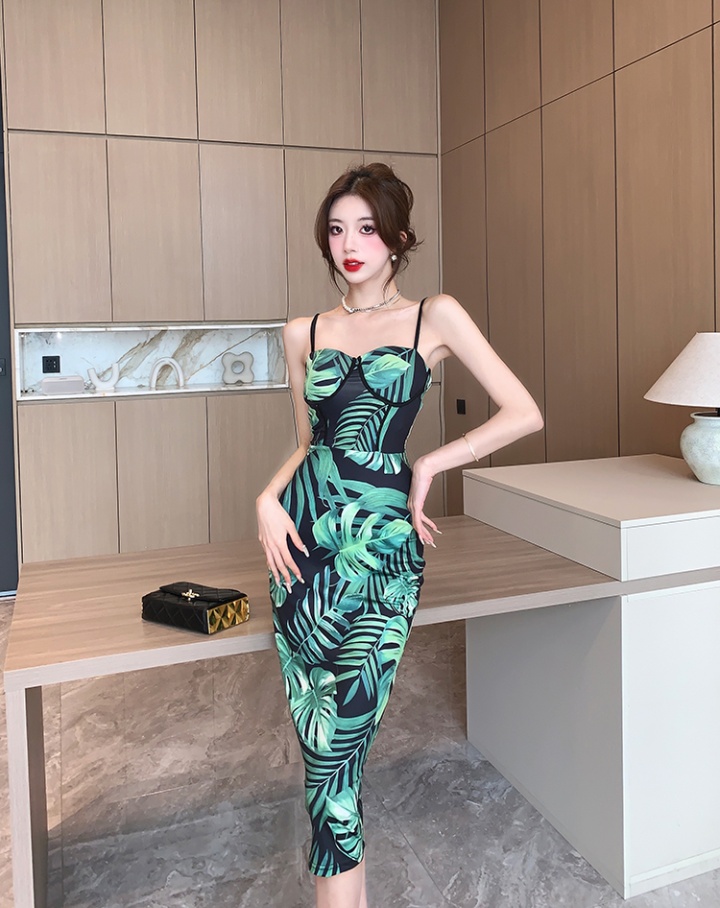 Sexy printing dress package hip tight strap dress