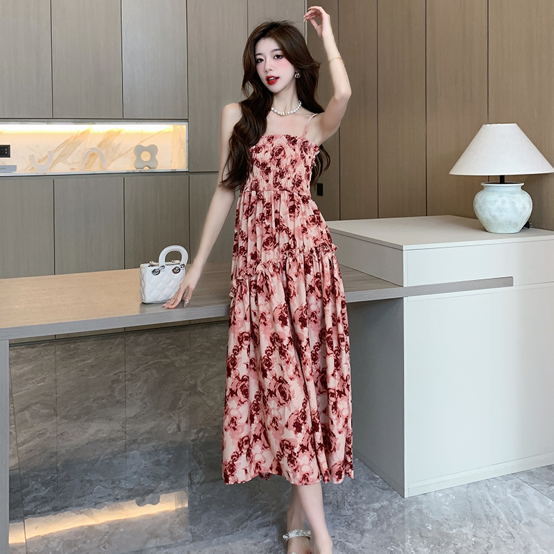 Sling France style long dress vacation dress for women