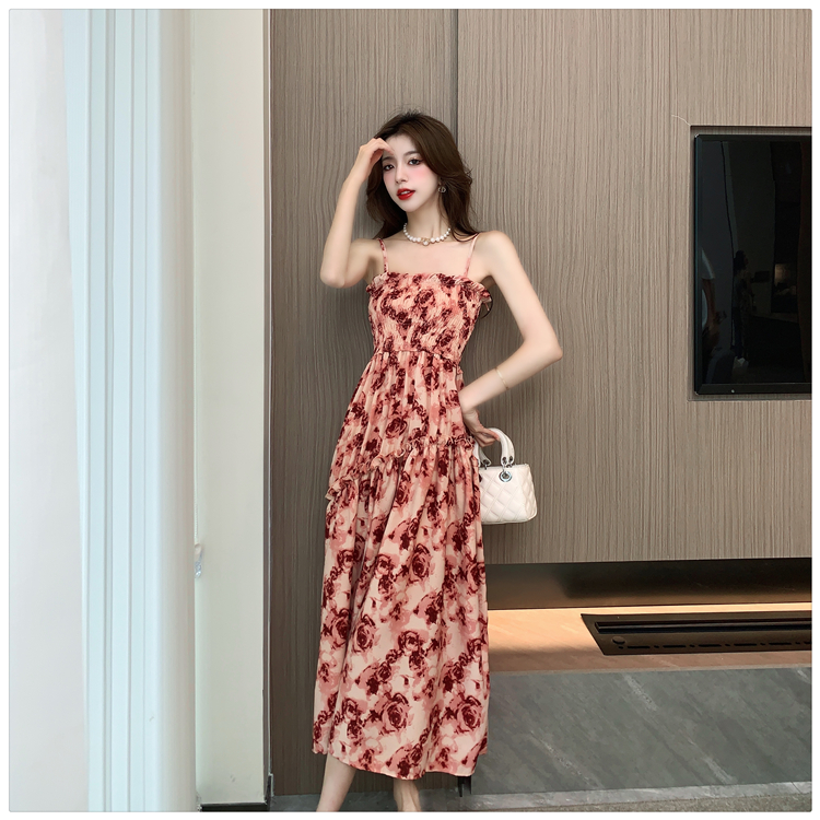 Sling France style long dress vacation dress for women