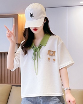 Patch sweet pullover tops splice summer T-shirt