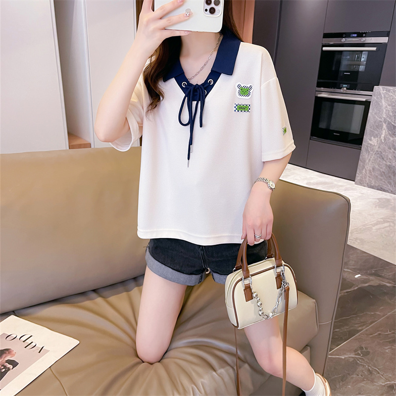 Splice patch summer T-shirt sweet pullover tops