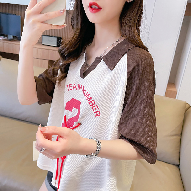 Splice pullover sweet tops loose printing summer T-shirt