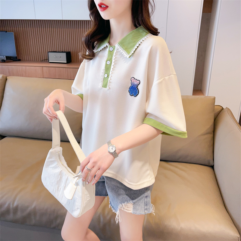 Splice pullover tops lace sweet T-shirt for women