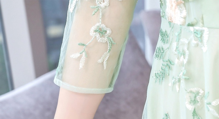Korean style summer gauze embroidered slim long dress