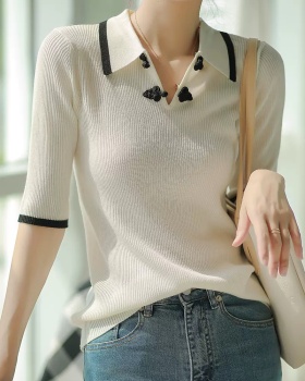Retro slim temperament tops liangsi summer sweater for women