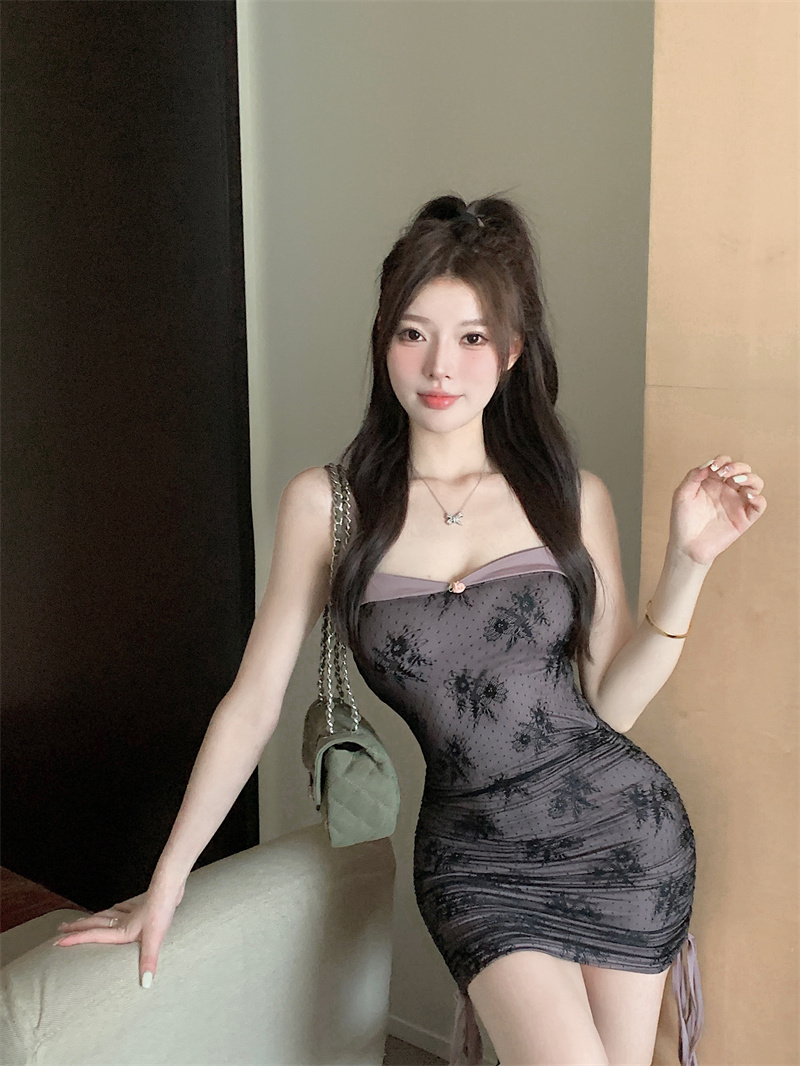 Lace strapless sexy sling double dress for women