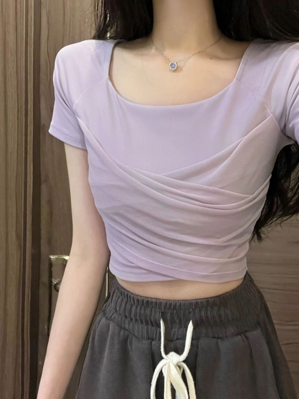 Irregular purple cross tops short sleeve girl T-shirt