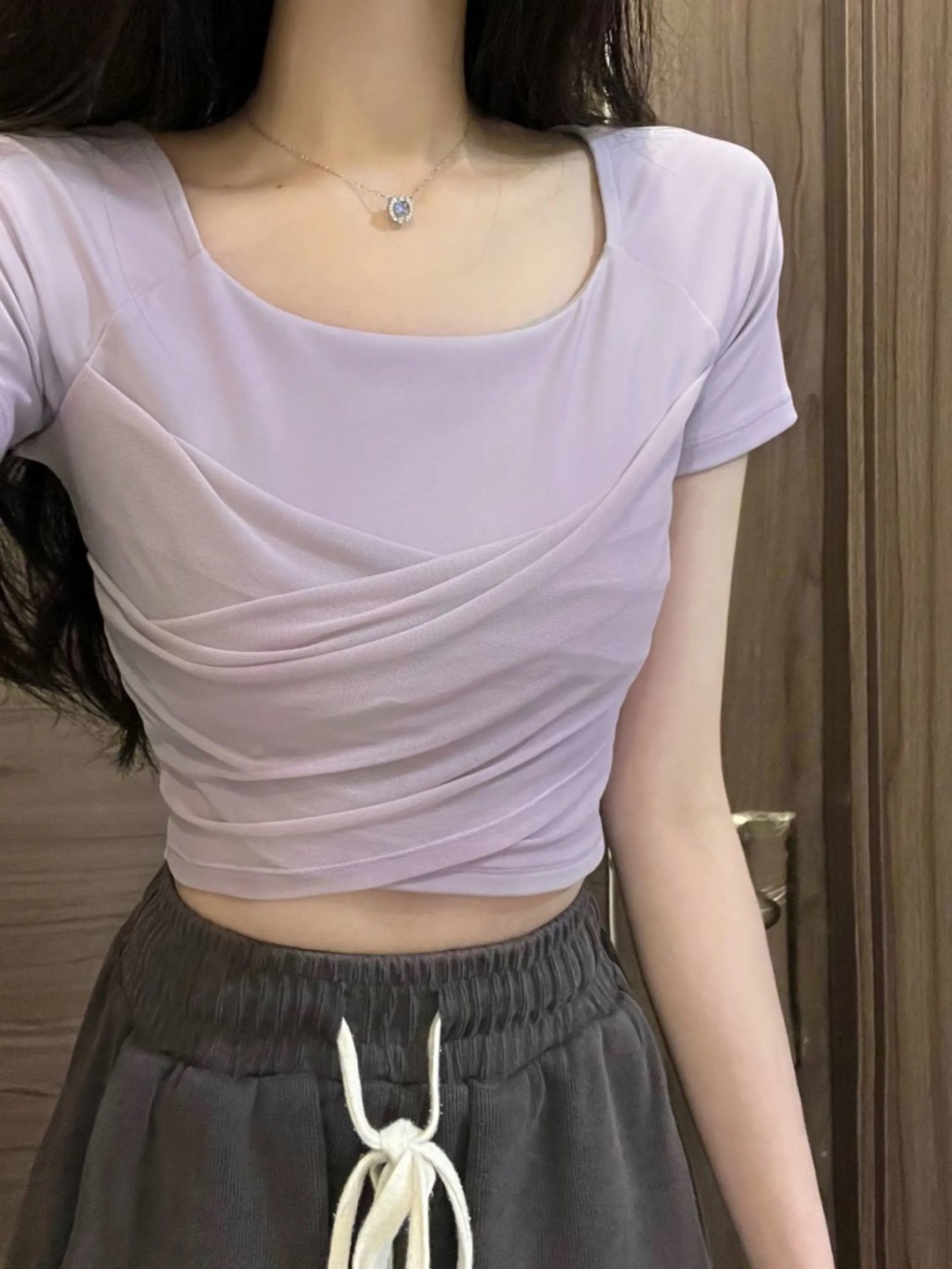 Irregular purple cross tops short sleeve girl T-shirt