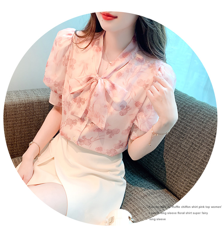 Ladies summer chiffon shirt floral tops for women