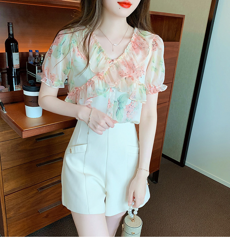 Sweet temperament chiffon summer floral shirt