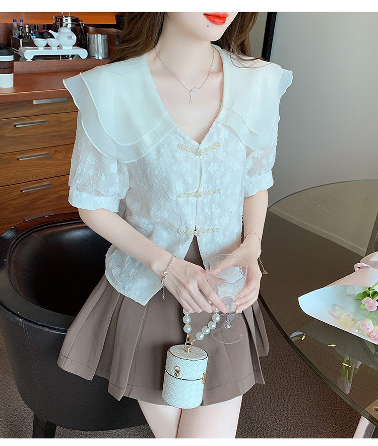 Summer doll collar sweet shirt short sleeve lace tops