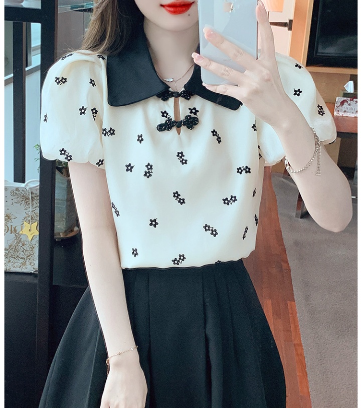 Korean style flocking small shirt floral tops