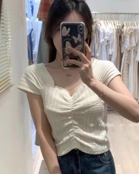 Pinched waist short sleeve sweater slim tops for women