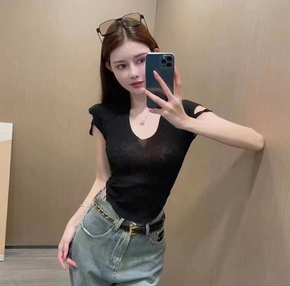 Sexy unique short sleeve sweater summer thin tops for women