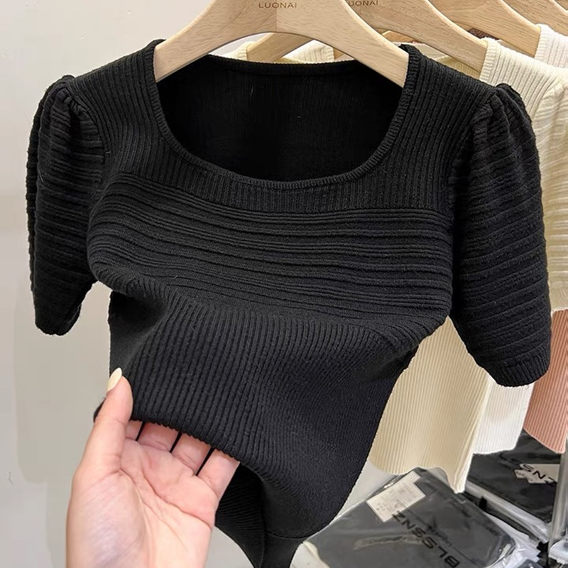 Slim bottoming shirt square collar sweater for women