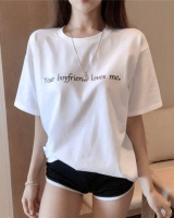 Short sleeve white loose tops letters printing T-shirt