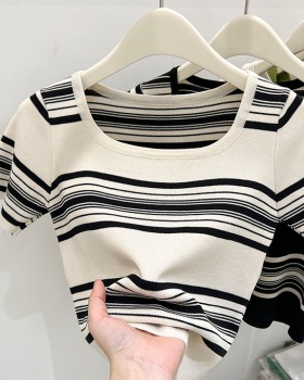 Short short sleeve sweater stripe unique tops for women