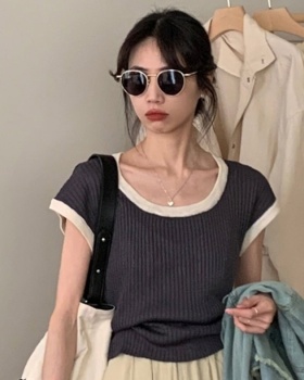 Round neck fashion short summer knitted Korean style tops