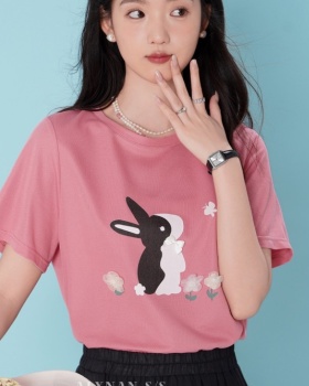 Summer short sleeve T-shirt printing pink tops