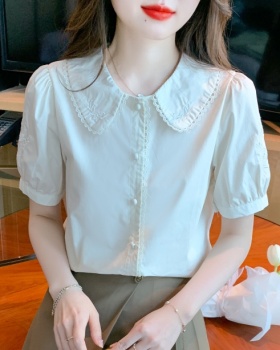 Embroidery doll collar shirt summer chiffon shirt
