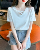 Summer short sleeve tops slim V-neck T-shirt for women