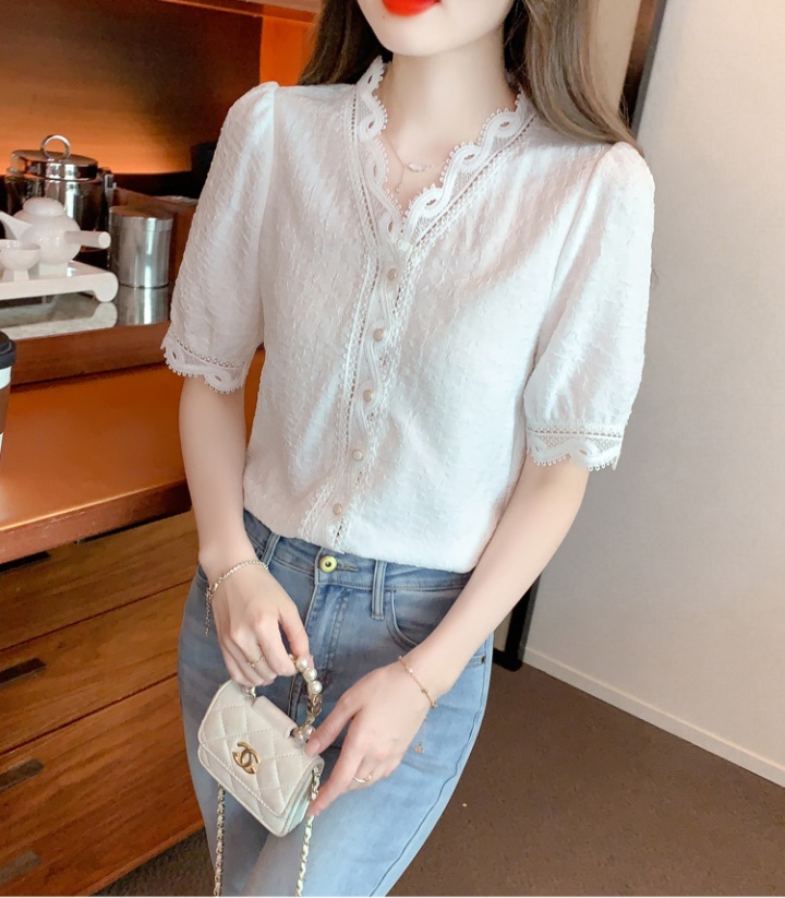 Western style V-neck chiffon shirt lace shirts for women