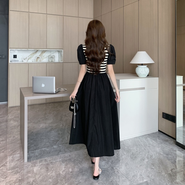 Long Pseudo-two France style pinched waist tender dress