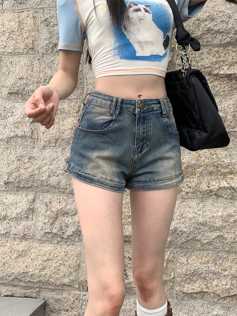 Retro summer tight thin slim spicegirl high waist shorts