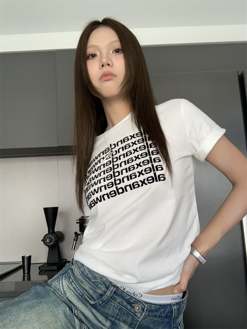 All-match Casual pure Korean style simple letters T-shirt