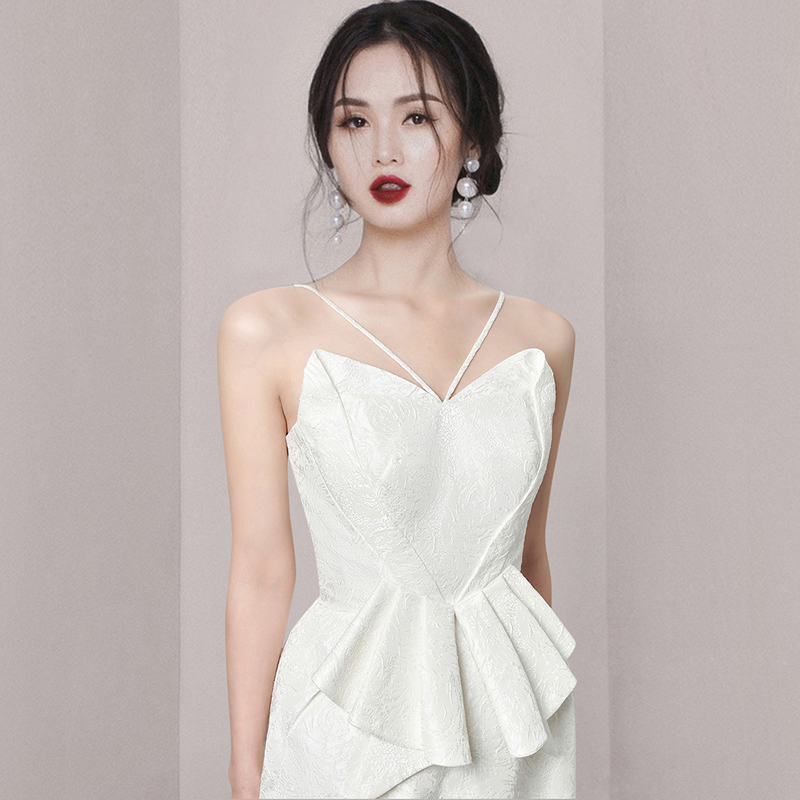 Lotus leaf edges fashion formal dress jacquard sling dress