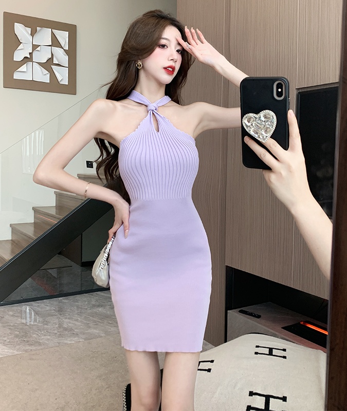 Halter sexy T-back sling knitted dress for women