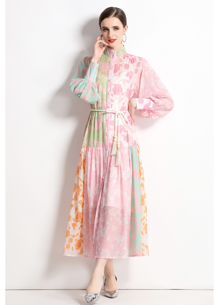 Printing national style mixed colors retro dress