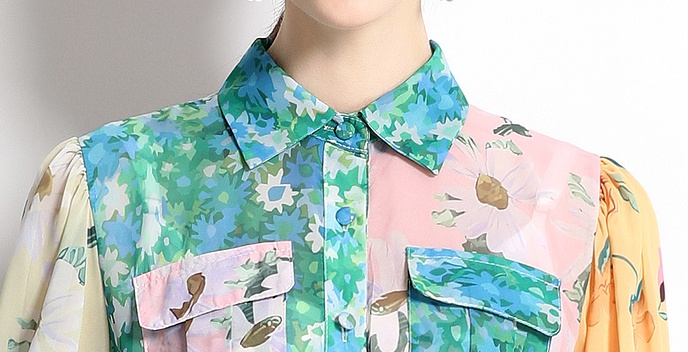Mixed colors vacation lapel shirt fashion printing dress