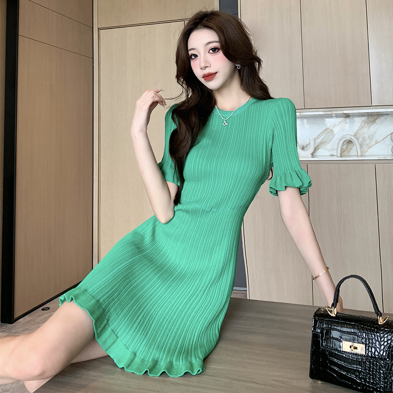 France style sweet summer knitted wood ear dress