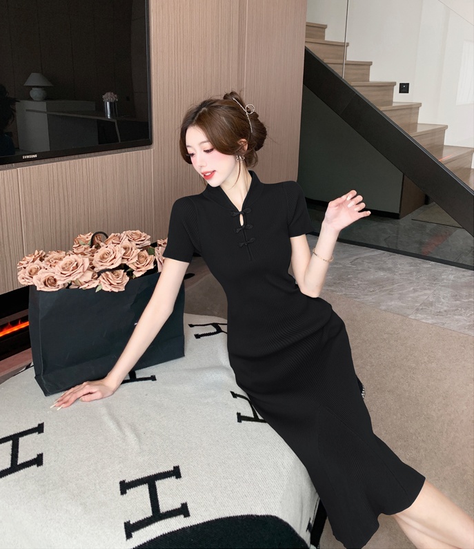 Slim knitted dress retro mermaid cheongsam for women