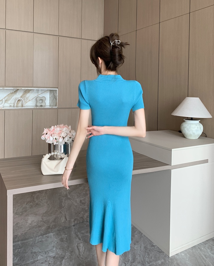 Slim knitted dress retro mermaid cheongsam for women