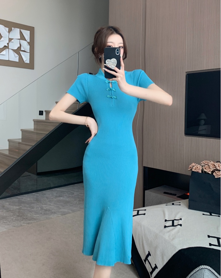 Slim knitted dress retro mermaid cheongsam for women