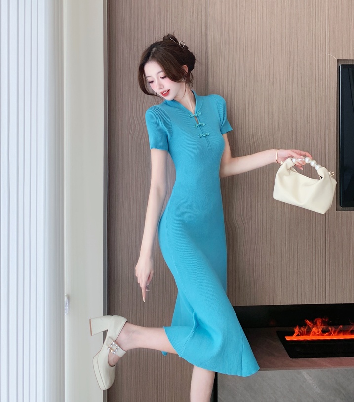 Slim knitted dress retro mermaid cheongsam for women