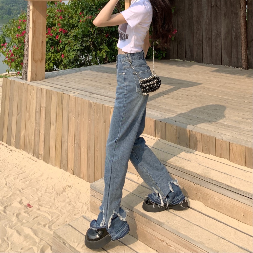 Summer Korean style large yard straight jeans for women