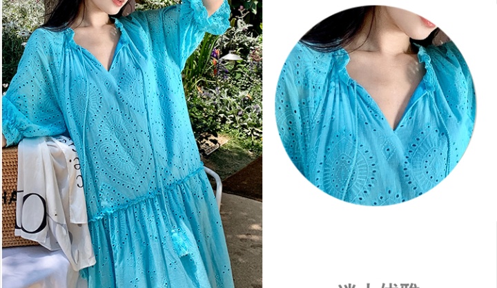 Lace Bohemian style hollow tassels long dress