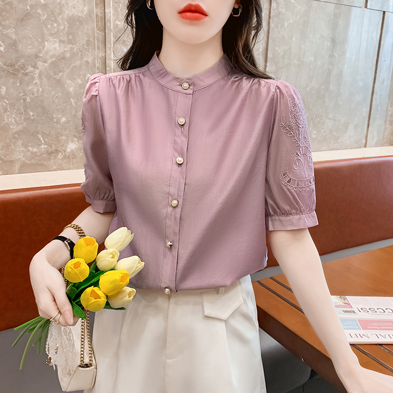 Hollow embroidery tops summer shirt for women