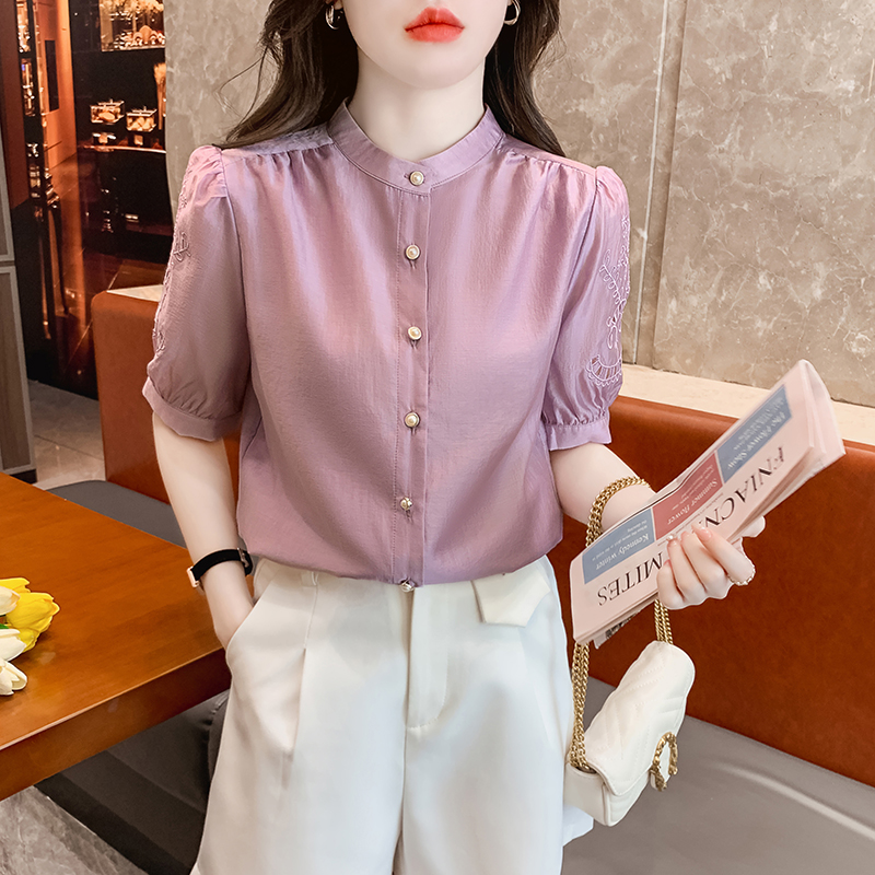 Hollow embroidery tops summer shirt for women