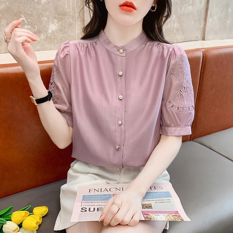 Hollow embroidery tops summer shirt for women