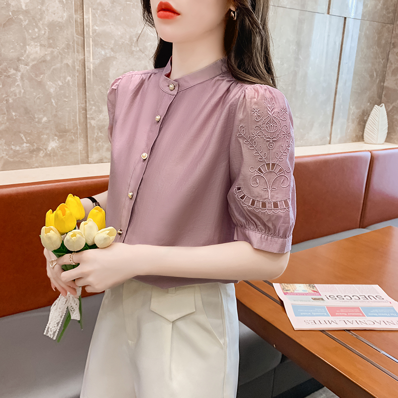 Hollow embroidery tops summer shirt for women