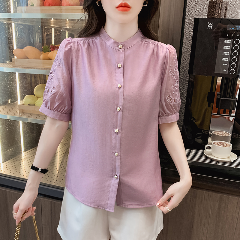 Hollow embroidery tops summer shirt for women