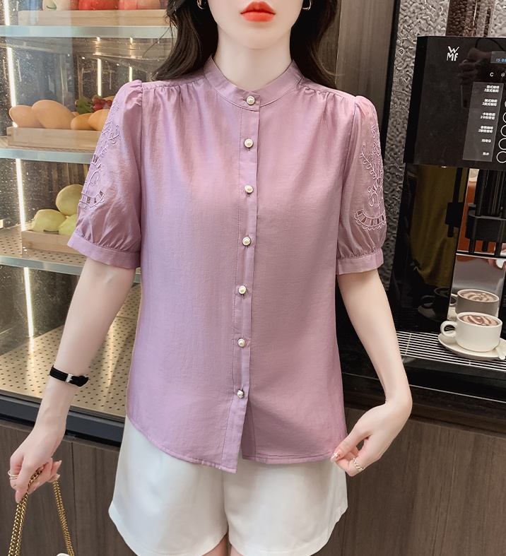 Hollow embroidery tops summer shirt for women